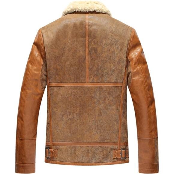 Mens Leather Bomber Jacket Warm Piolt Winter Shearling Jackets Aviator Coat - Picture 3 of 6